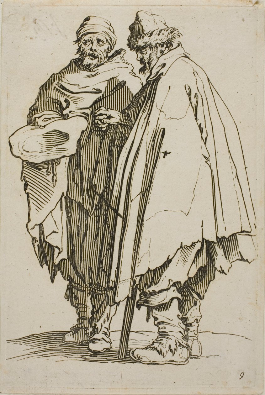 The Blind Man and his Companion, deska devět z The Beggars od Jacques Callot
