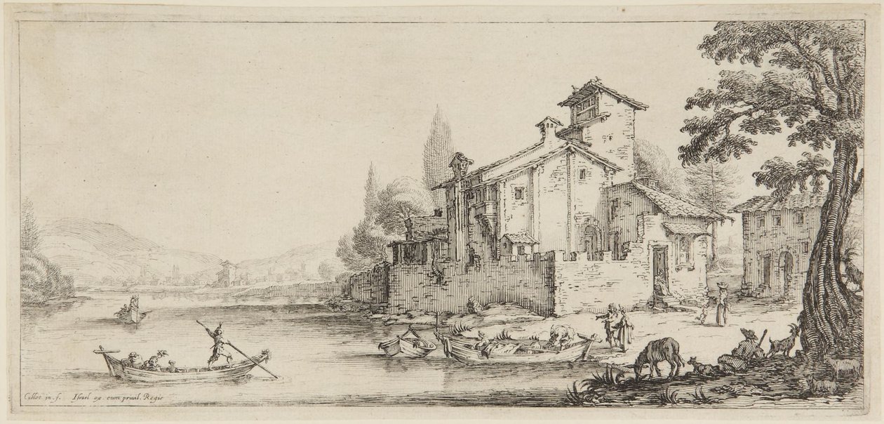 „Plavba lodí“, ze série „Diverse Vedute Designate in Fiorenza“ (Různé krajiny navržené ve Florencii) od Jacques Callot