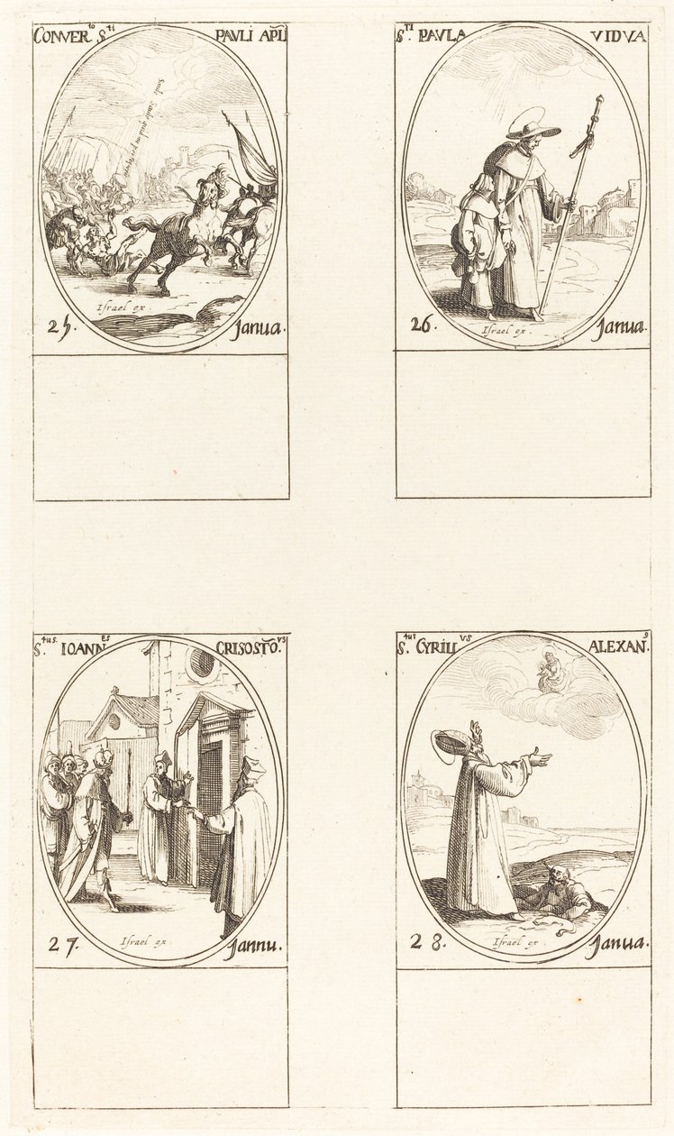Obrácení Saula; Svatý Pavel; Svatý Jan Zlatoústý; Svatý Cyril Alexandrijský od Jacques Callot