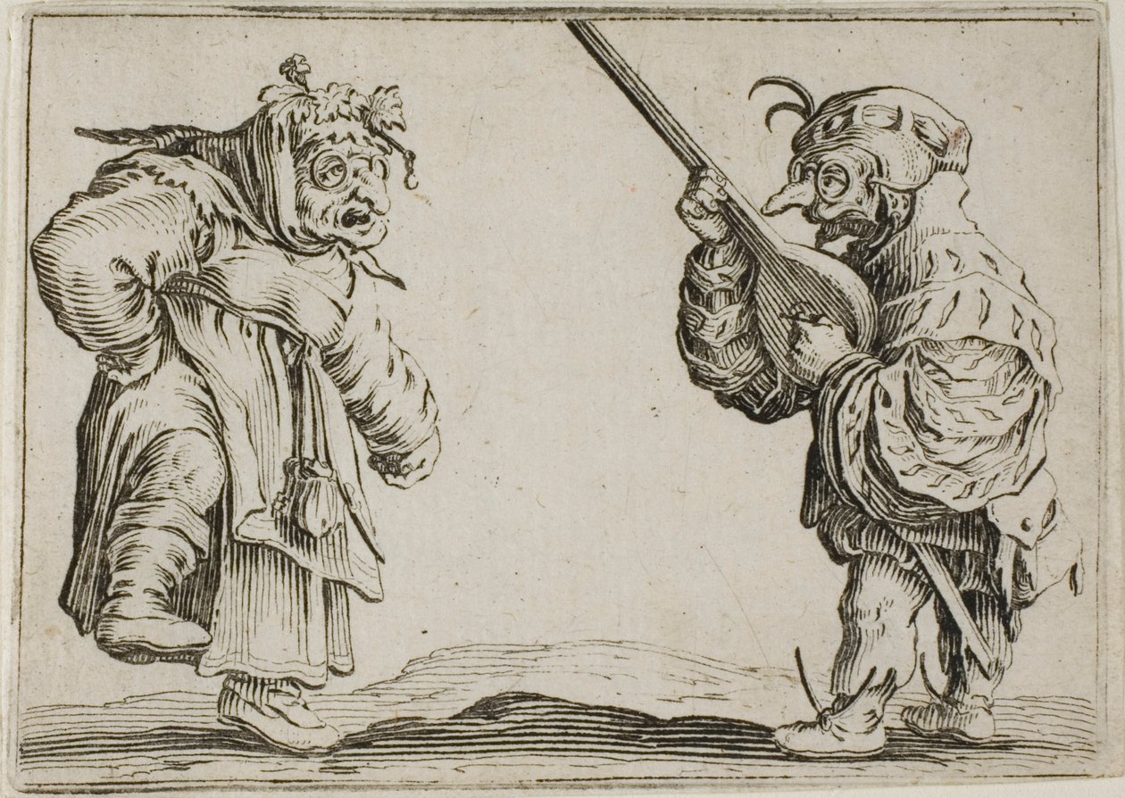 Tanečníci s loutnou, z The Caprices od Jacques Callot