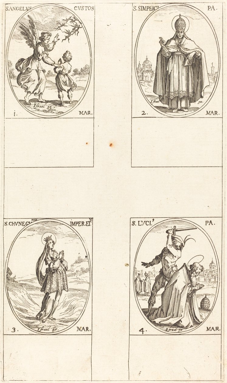 Anděl strážný; Sv. Simplici; St. Cunegundes; Svatá Lucie od Jacques Callot