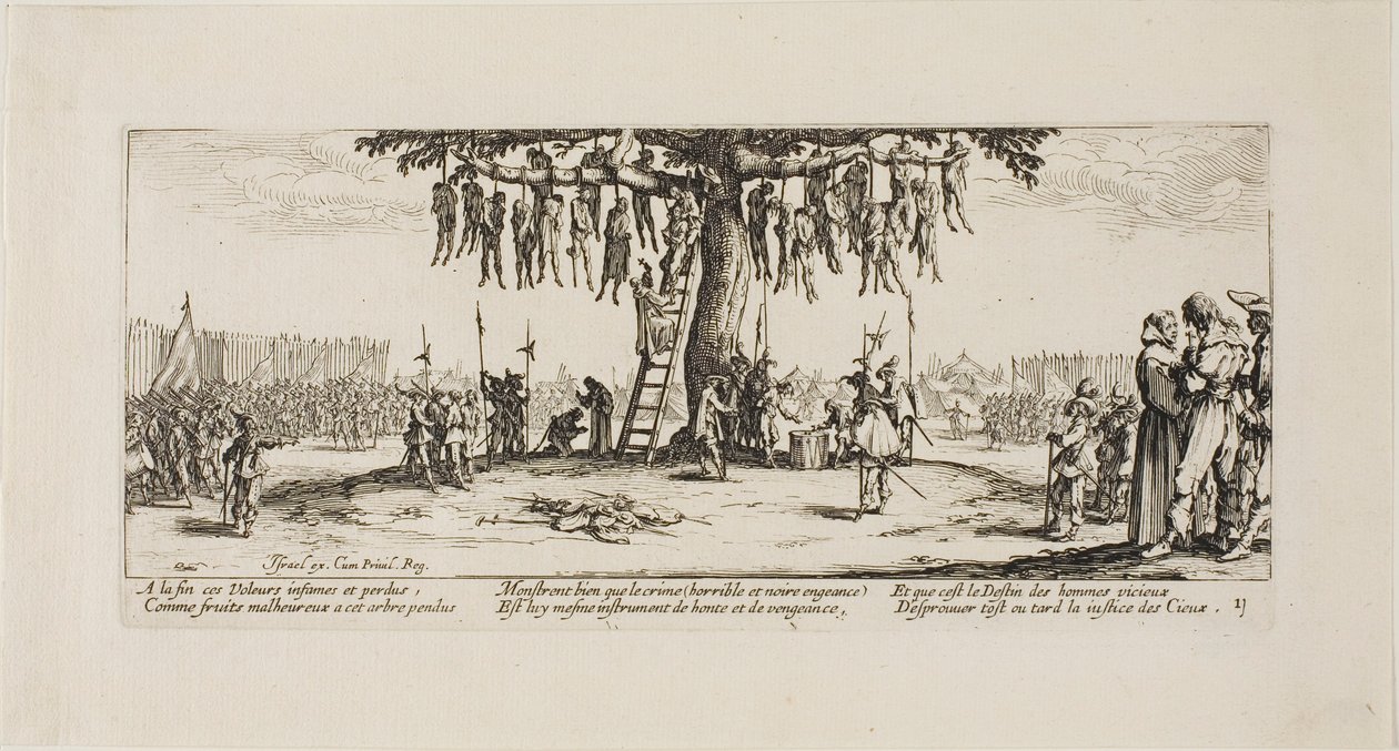 The Hanging, deska jedenáct z The Miseries of War od Jacques Callot