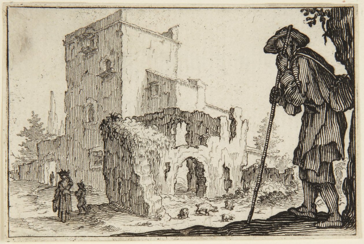 Pastýř a ruiny od Jacques Callot