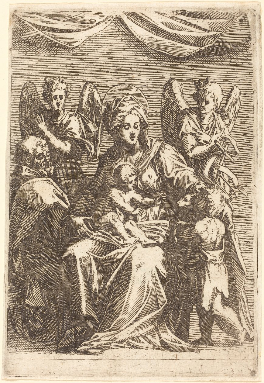 Svatá rodina se dvěma anděly od Jacques Callot