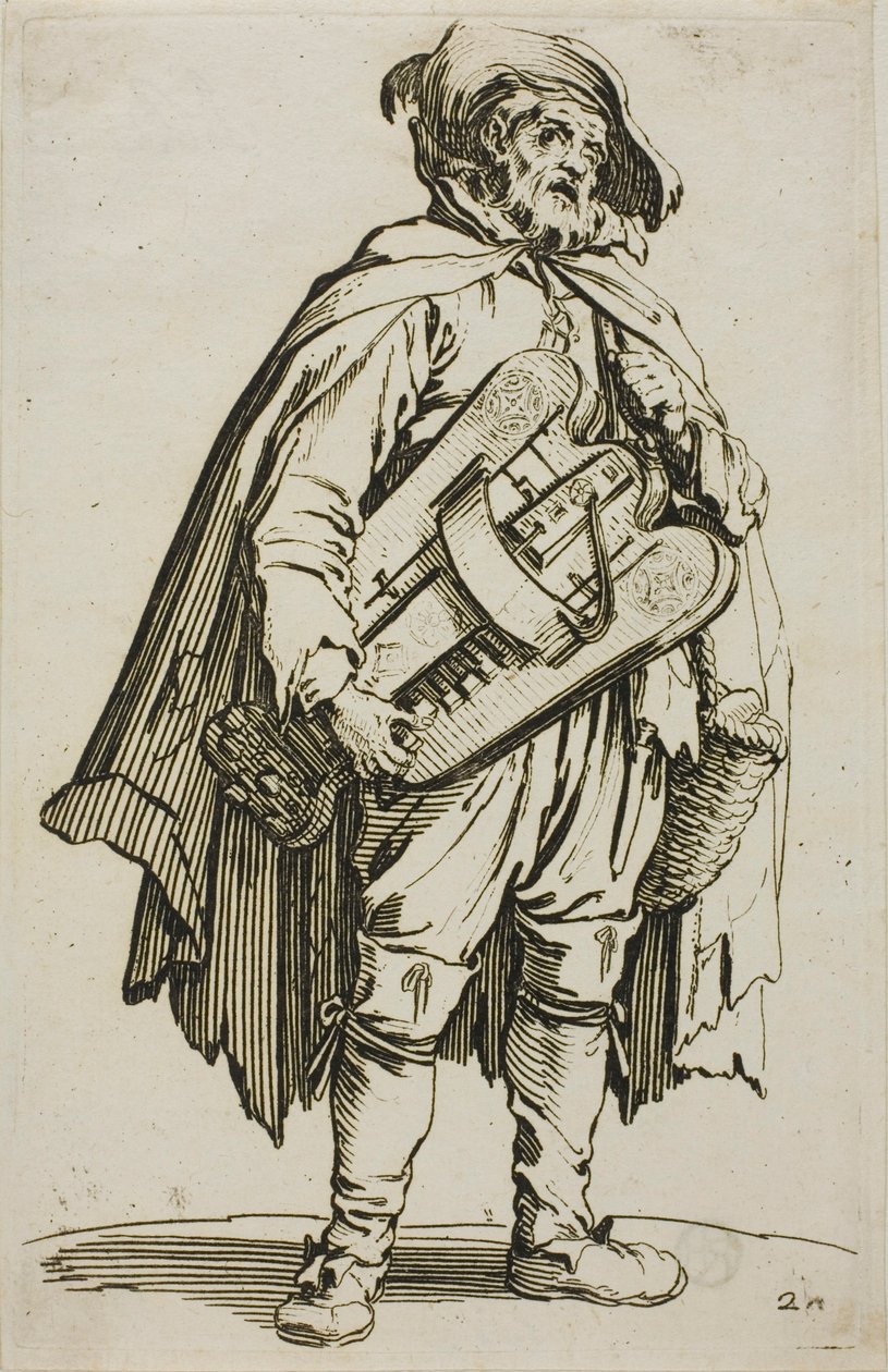 Hurdy-Gurdy Player, deska dva z The Beggars od Jacques Callot