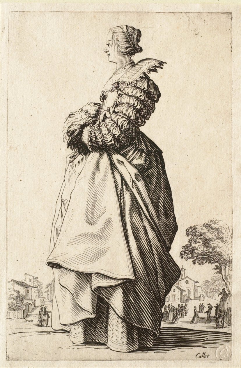 Dáma z profilu s rukama v rukávníku od Jacques Callot