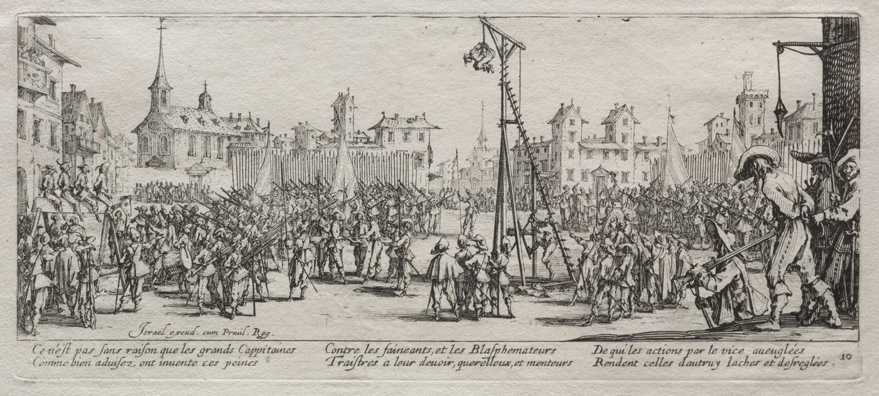 Velká bída války: Strappado, 1633. od Jacques Callot