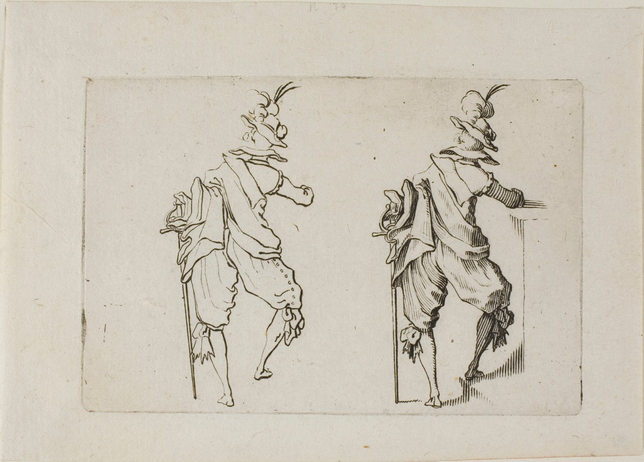 Muž viděný zezadu s velkým mečem, z The Caprices od Jacques Callot