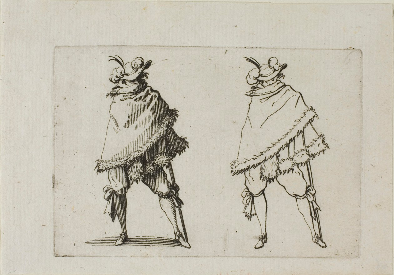 Muž zabalený do kabátu, z The Caprices od Jacques Callot