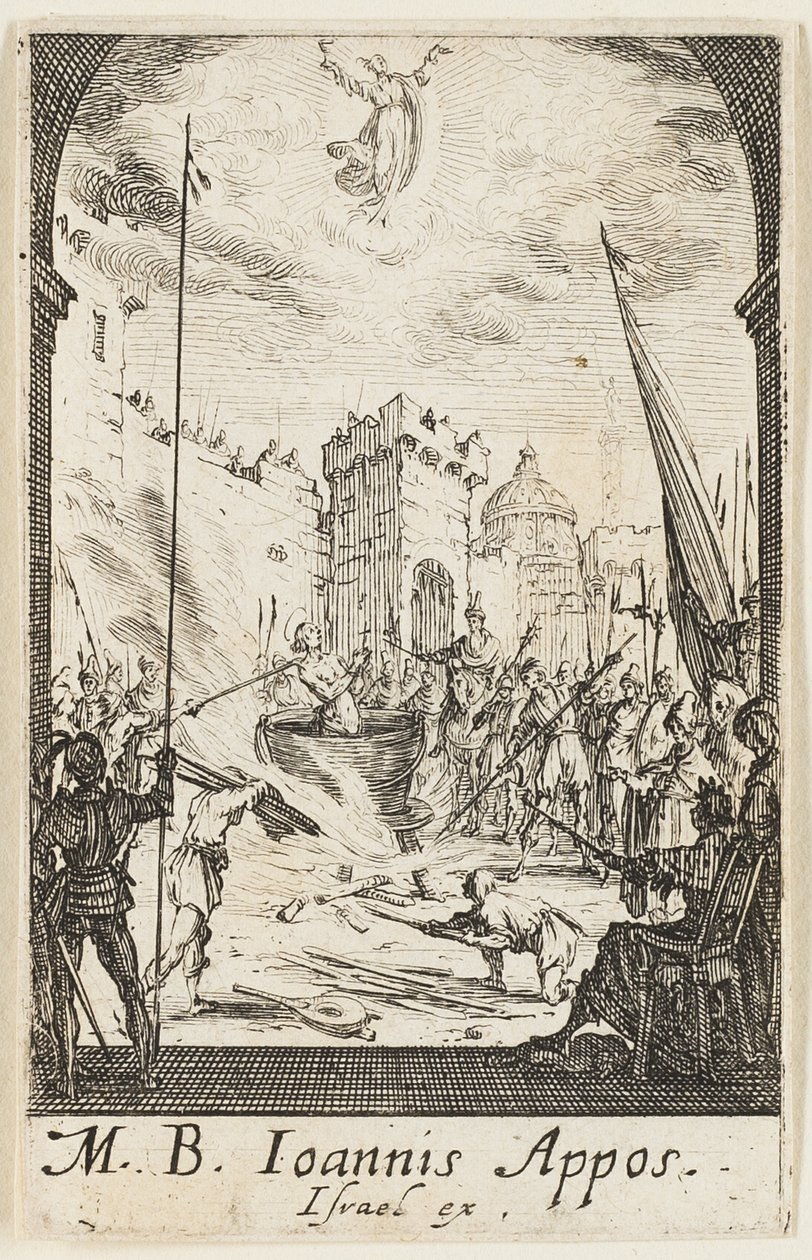 Umučení svatého Jana Evangelisty, pátá deska z knihy Umučení apoštolů od Jacques Callot