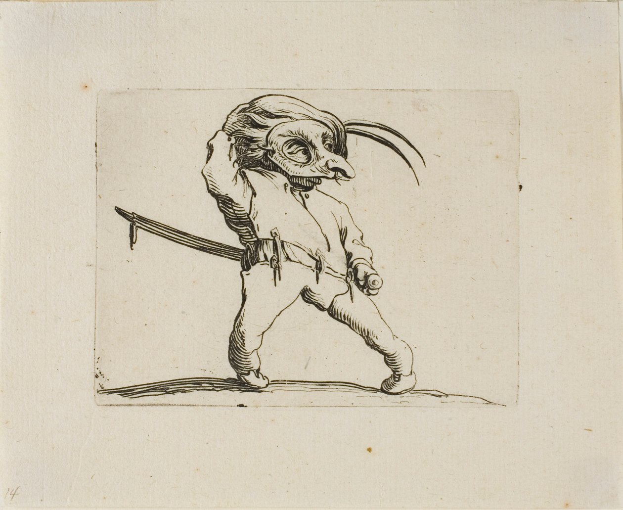 Maskovaný muž se zkroucenýma nohama, z Varie Figure Gobbi od Jacques Callot