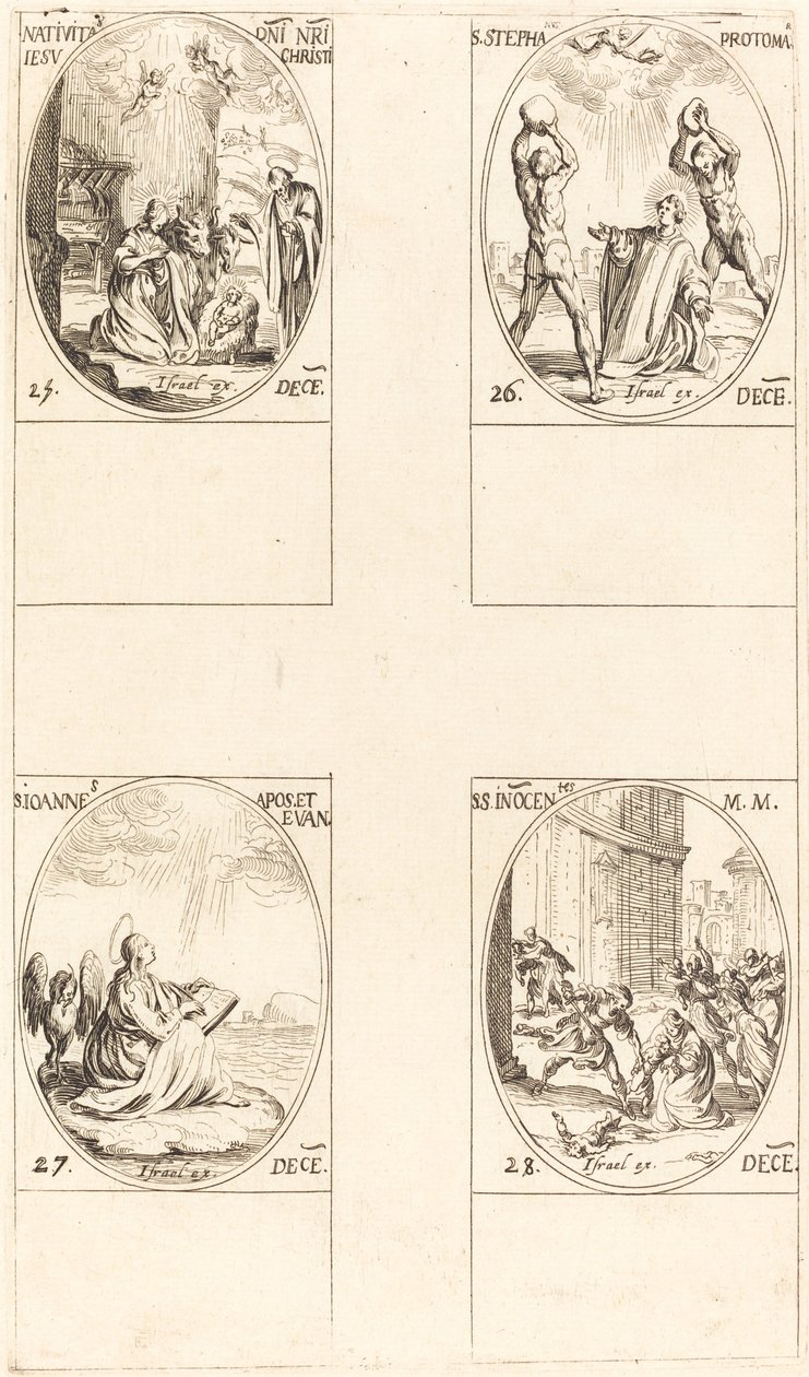Narození Páně, svatý Štěpán, svatý Jan, svatá neviňátka. od Jacques Callot