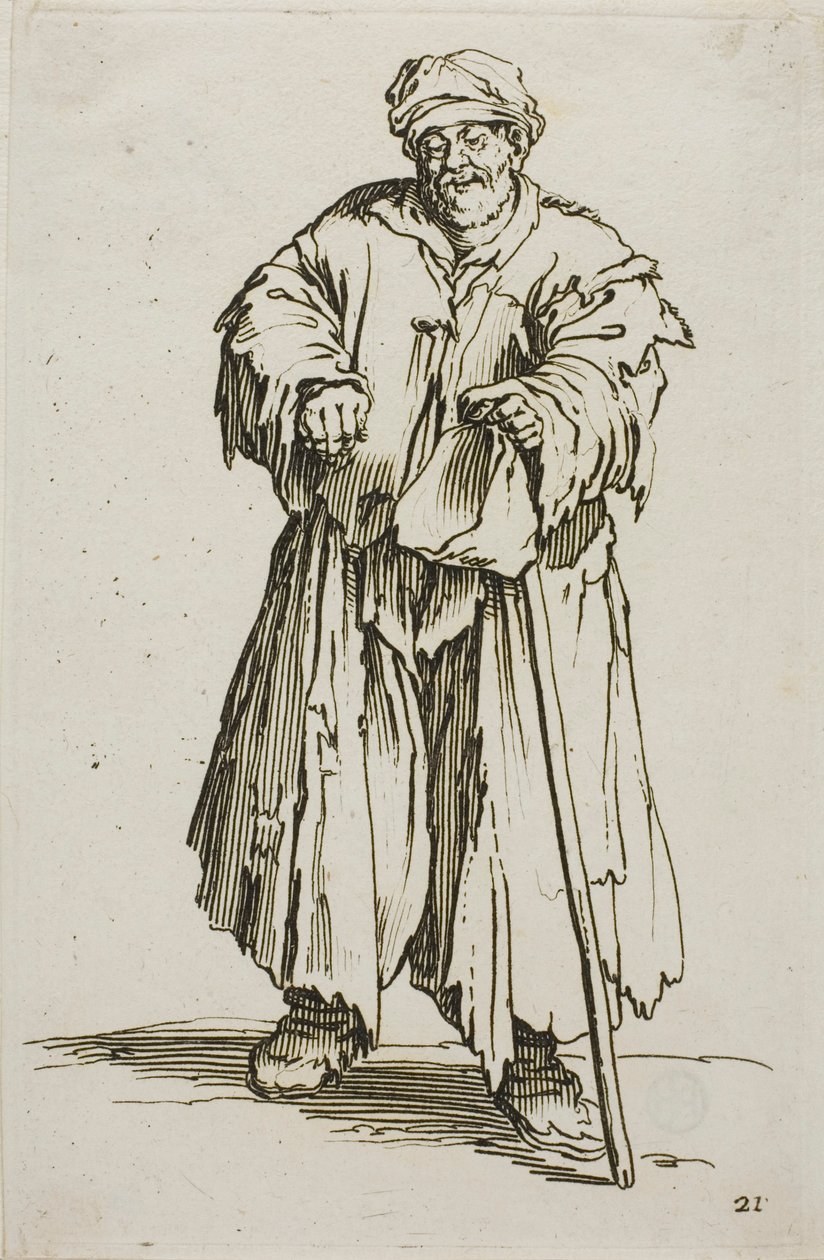 Obézní žebrák se sklopenýma očima, deska 21 z The Beggars od Jacques Callot