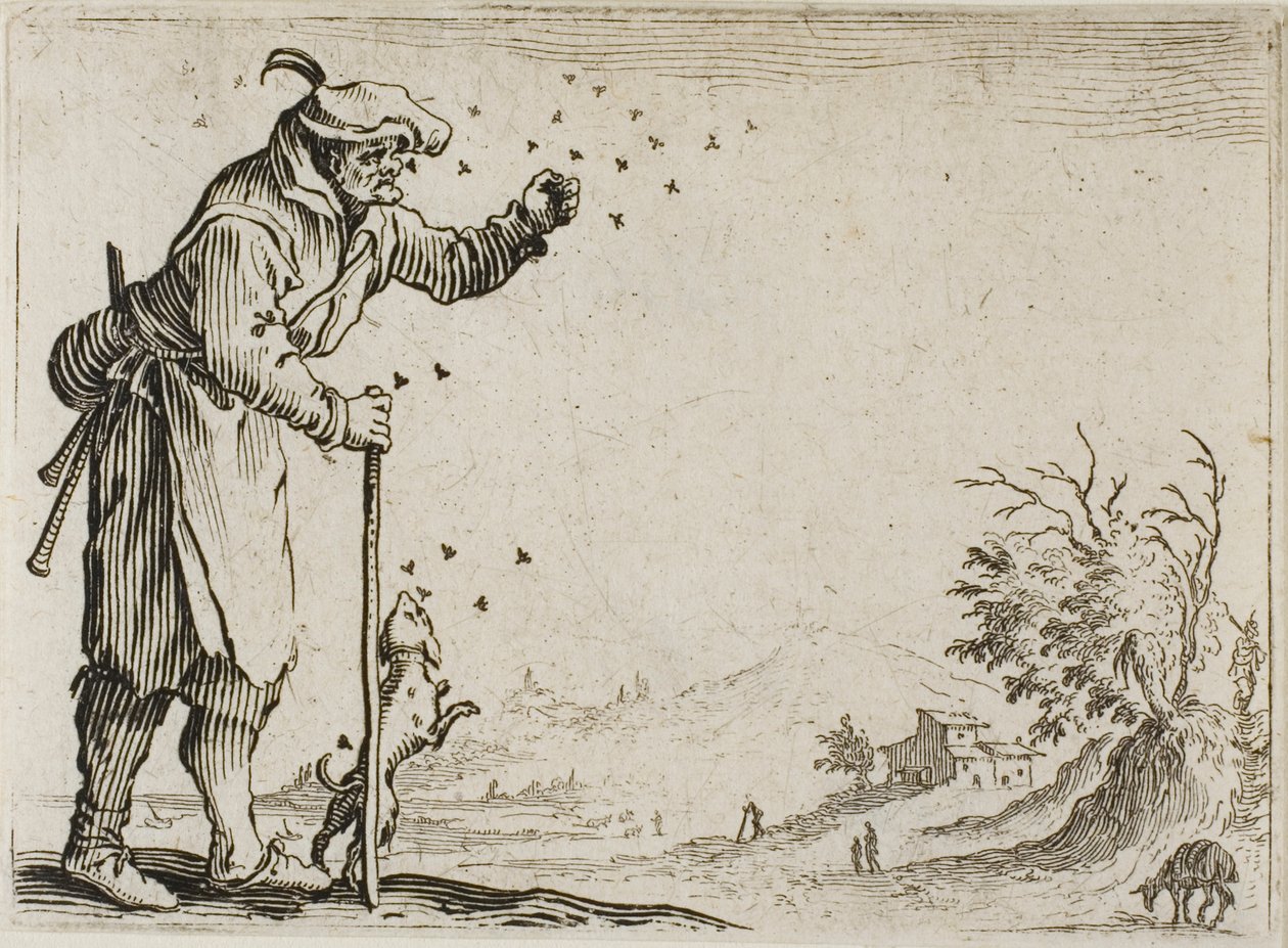 Rolník napaden včelami, z The Caprices od Jacques Callot