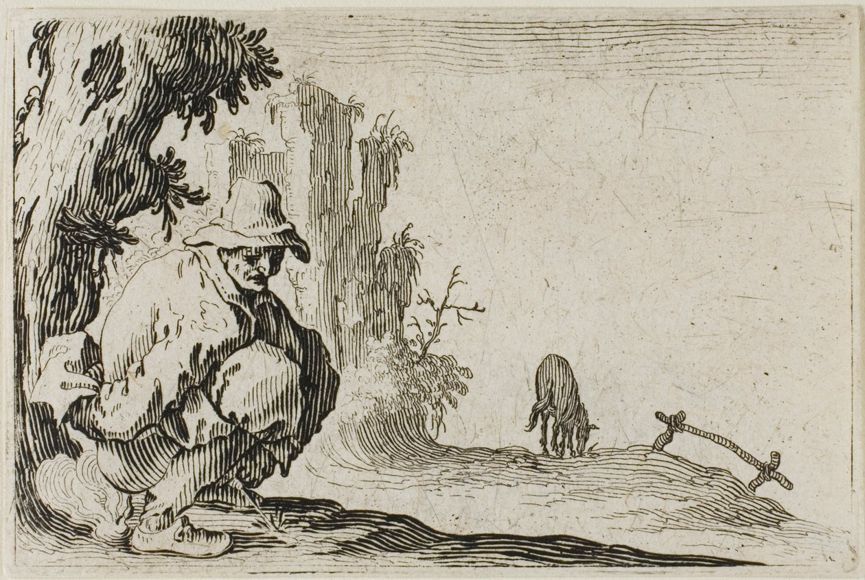Rolnický squatting, z The Caprices od Jacques Callot