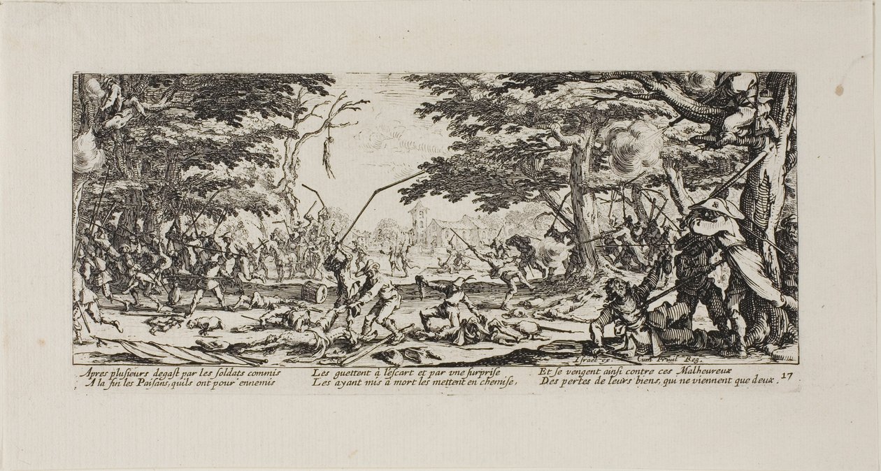 The Peasants Avenge Themselves, deska sedmnáctá z The Miseries of War od Jacques Callot