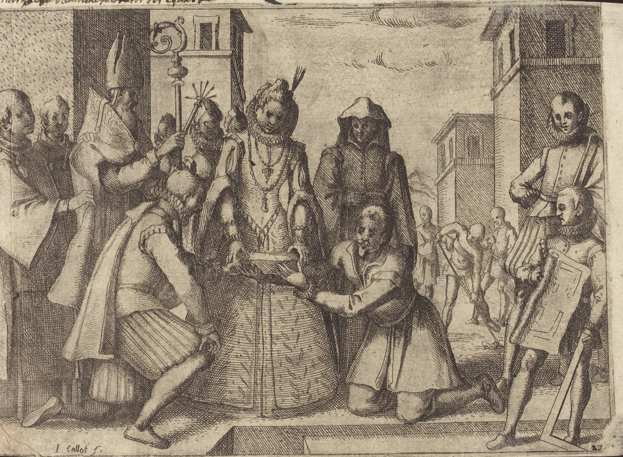 Královna pokládající první kámen pro kostel klarisek ve Španělsku [verso] od Jacques Callot