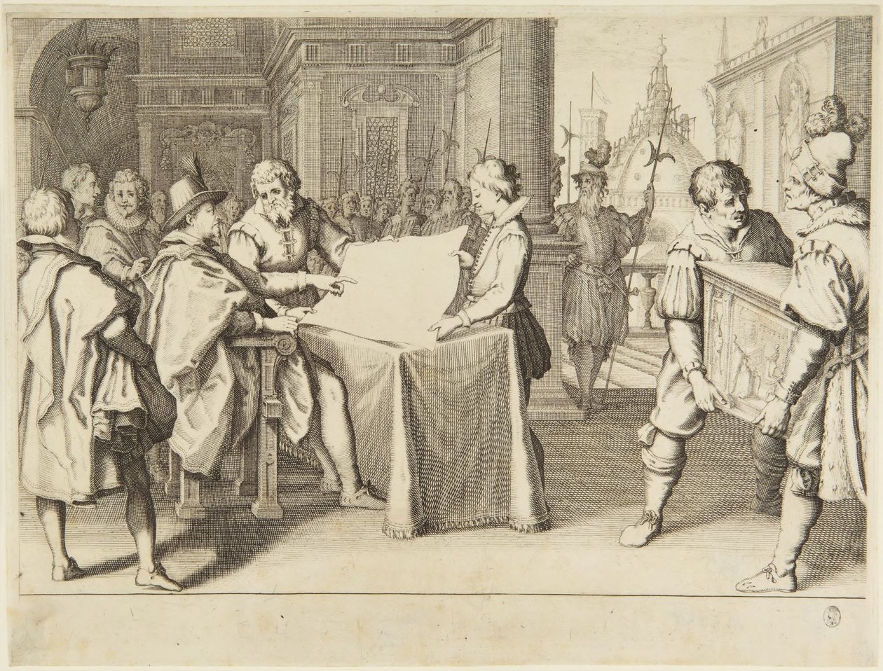 Rekonstrukce kupole kostela Santa Maria del Fiore ve Florencii od Jacques Callot