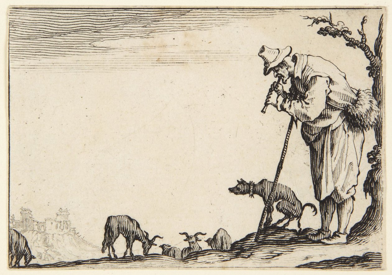 Pastýř hrající na flétnu od Jacques Callot