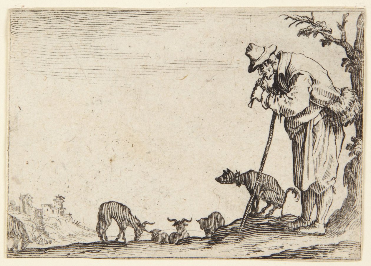 Pastýř hrající na flétnu od Jacques Callot