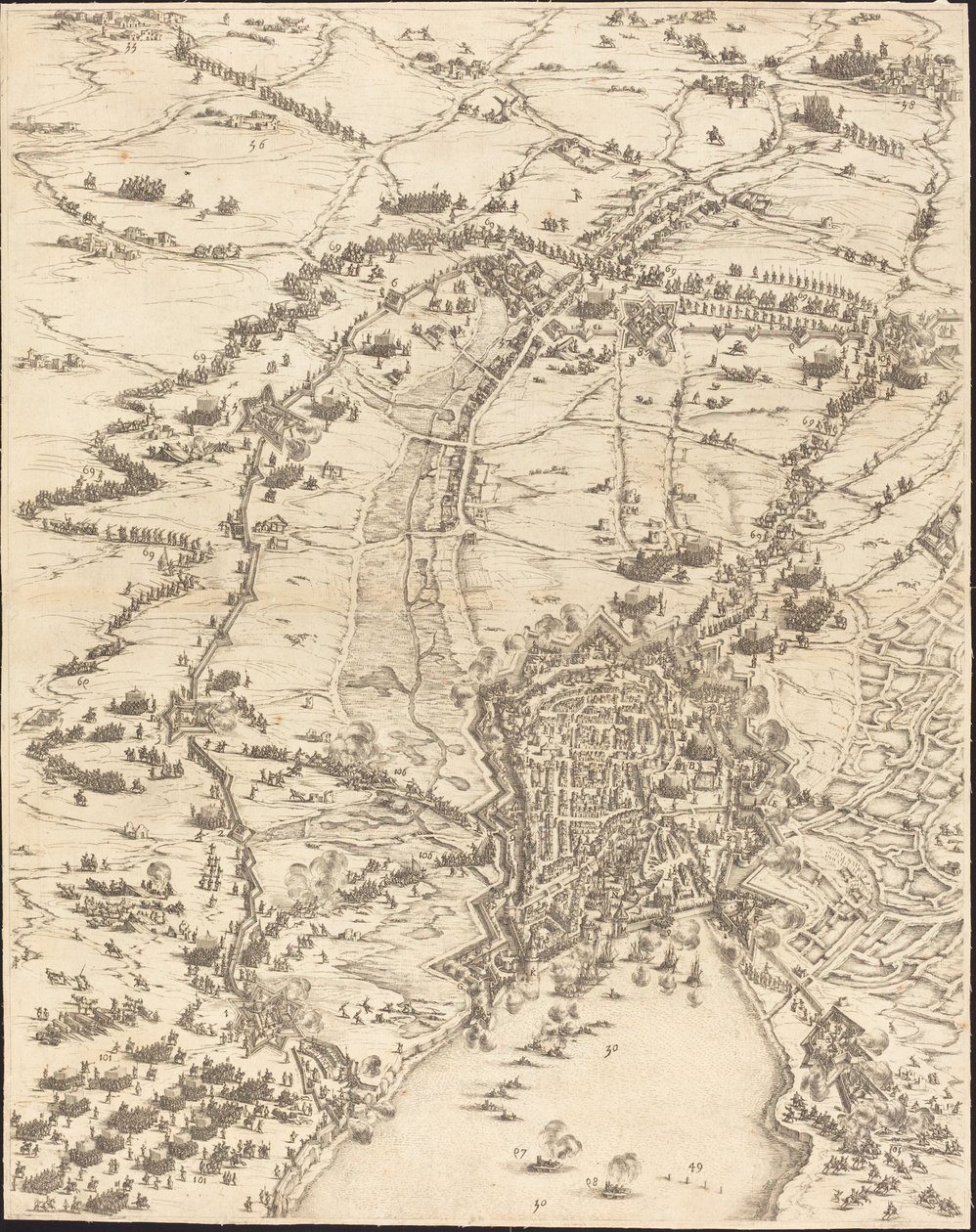 Obléhání La Rochelle [deska 6 z 16, sada obsahuje 1952.8.97-112], 16281631. od Jacques Callot