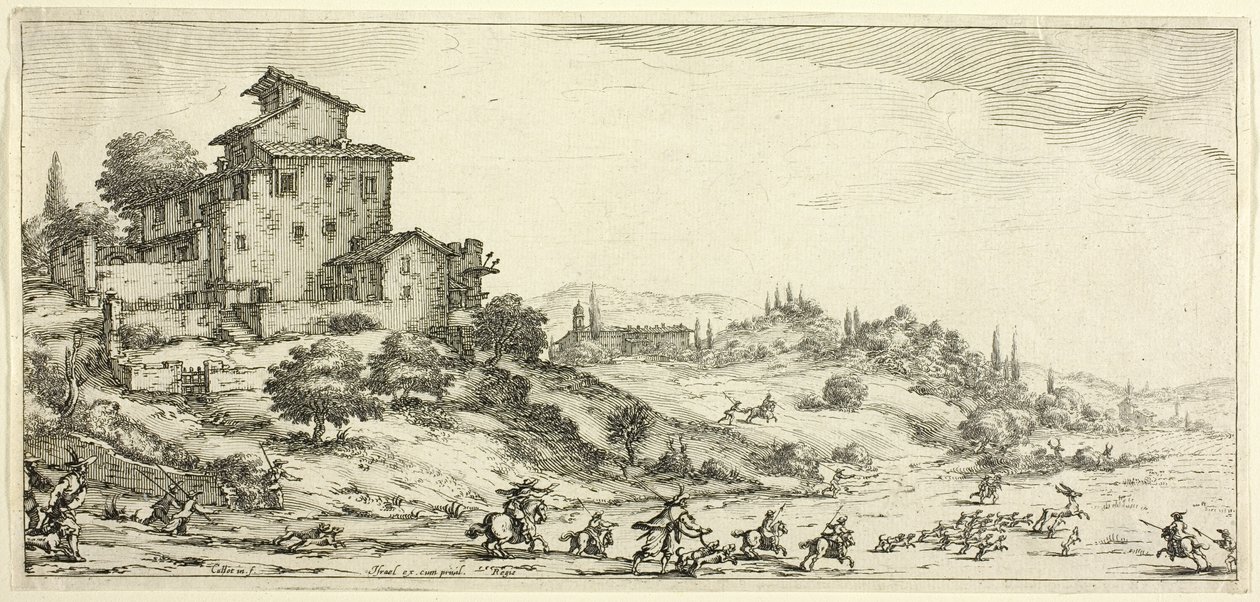 Lov na jelena, z různých scén navržených ve Florencii od Jacques Callot