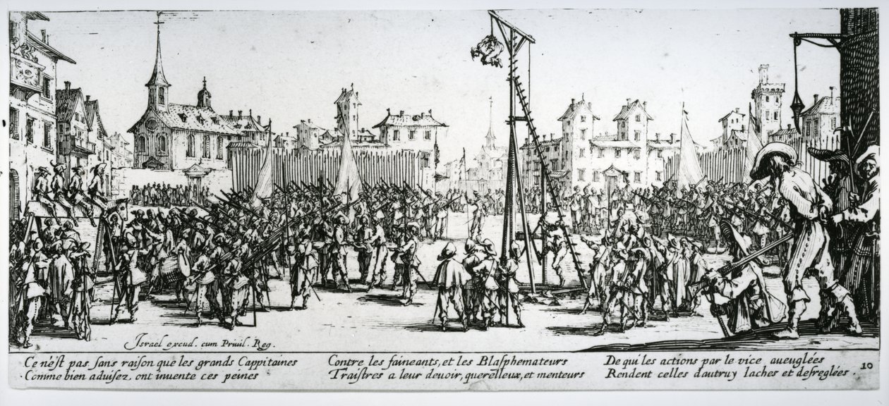 Strappado, deska 10 z „The Miseries and Misfortunes of War“, vyryla Israel Henriet (c.1590-1661) 1633 od Jacques Callot