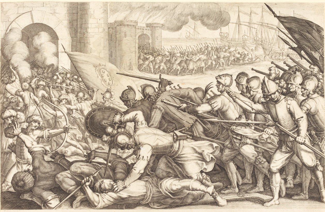 Vojska nutící bránu města od Jacques Callot