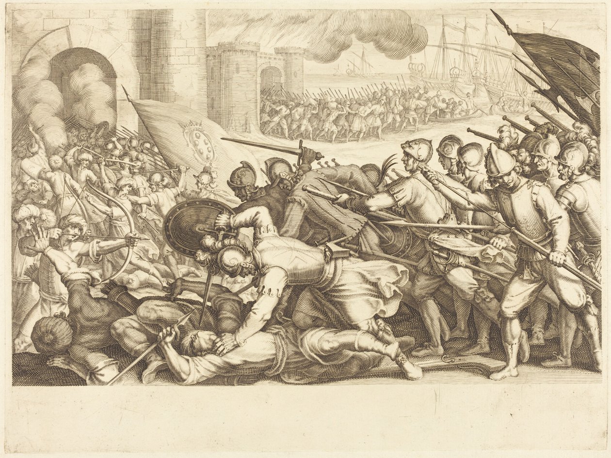 Vojska prorážející bránu města od Jacques Callot