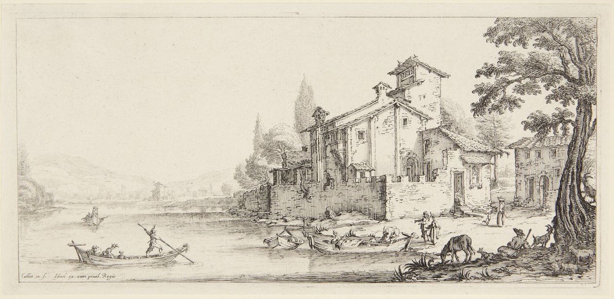 „Procházka u vody“, ze série „Paysages Gravées pour Jean de Médicis, Paysages Dessinés à Florence“ (Krajiny pro Giovanniho de Medici aneb Krajiny nakreslené ve Florencii) od Jacques Callot