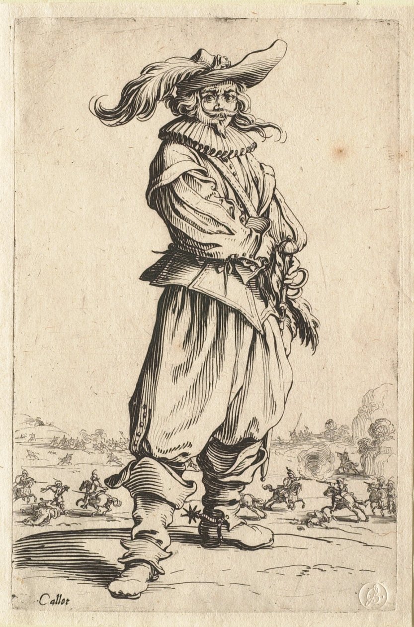 Válečník v klobouku ozdobeném velkým pérem od Jacques Callot