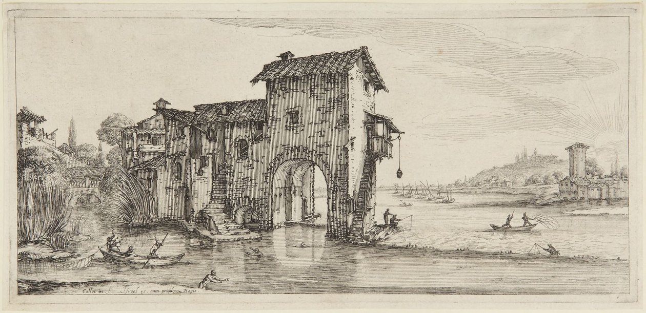 Vodní mlýn, ze série Diverse Vedute Designate in Fiorenza (Různé krajiny navržené ve Florencii) od Jacques Callot