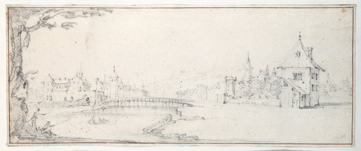 Most Gaucheu v Epinalu (černá křída na papíře) od Jacques Callot