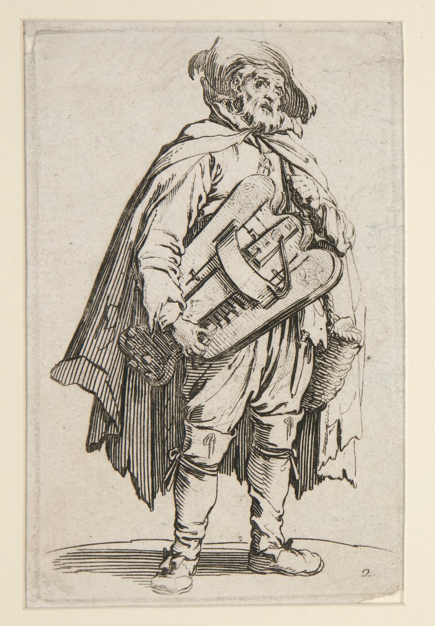 Hráč hurdisky, z The Beggars (Le Joueur de Vielle) od Jacques Callot