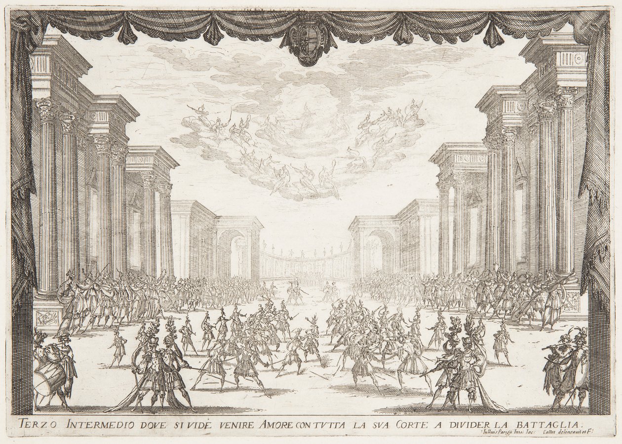 Třetí intermezzo, Bitva je zastavena příchodem lásky s jejím Cortege od Jacques Callot