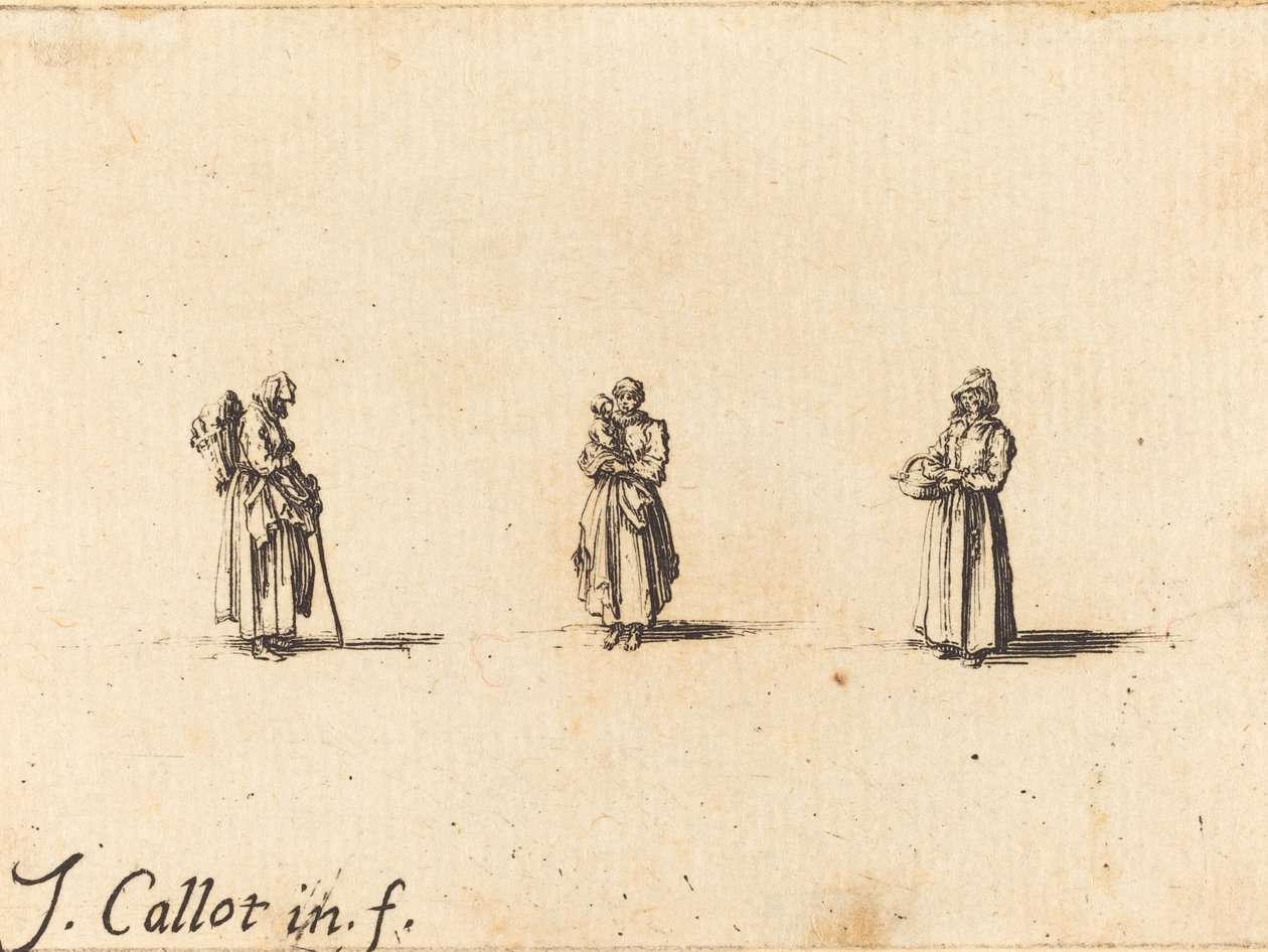 Tři ženy, jedna drží dítě, pravděpodobně 1634. od Jacques Callot