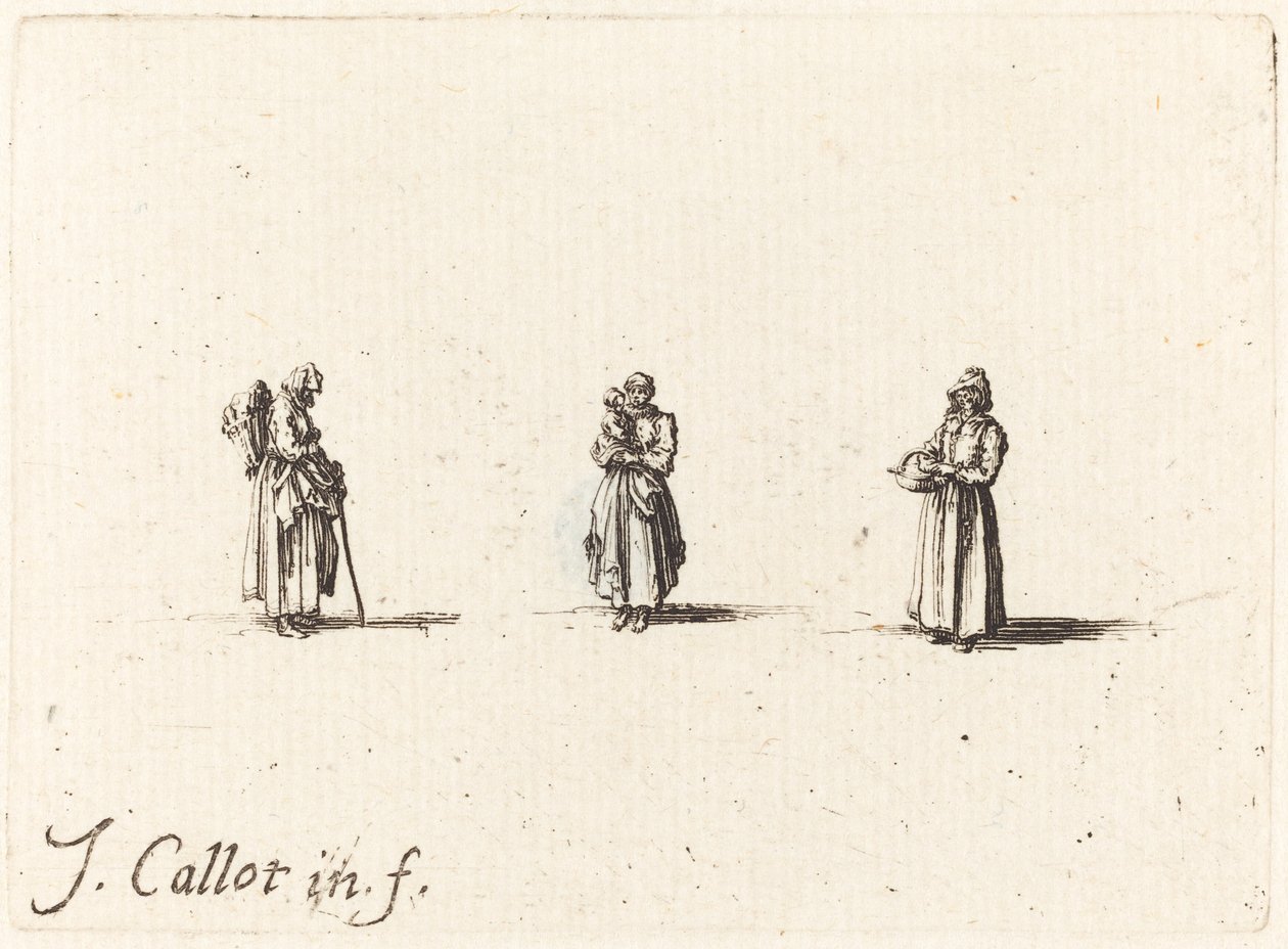 Tři ženy, jedna drží dítě, pravděpodobně 1634. od Jacques Callot