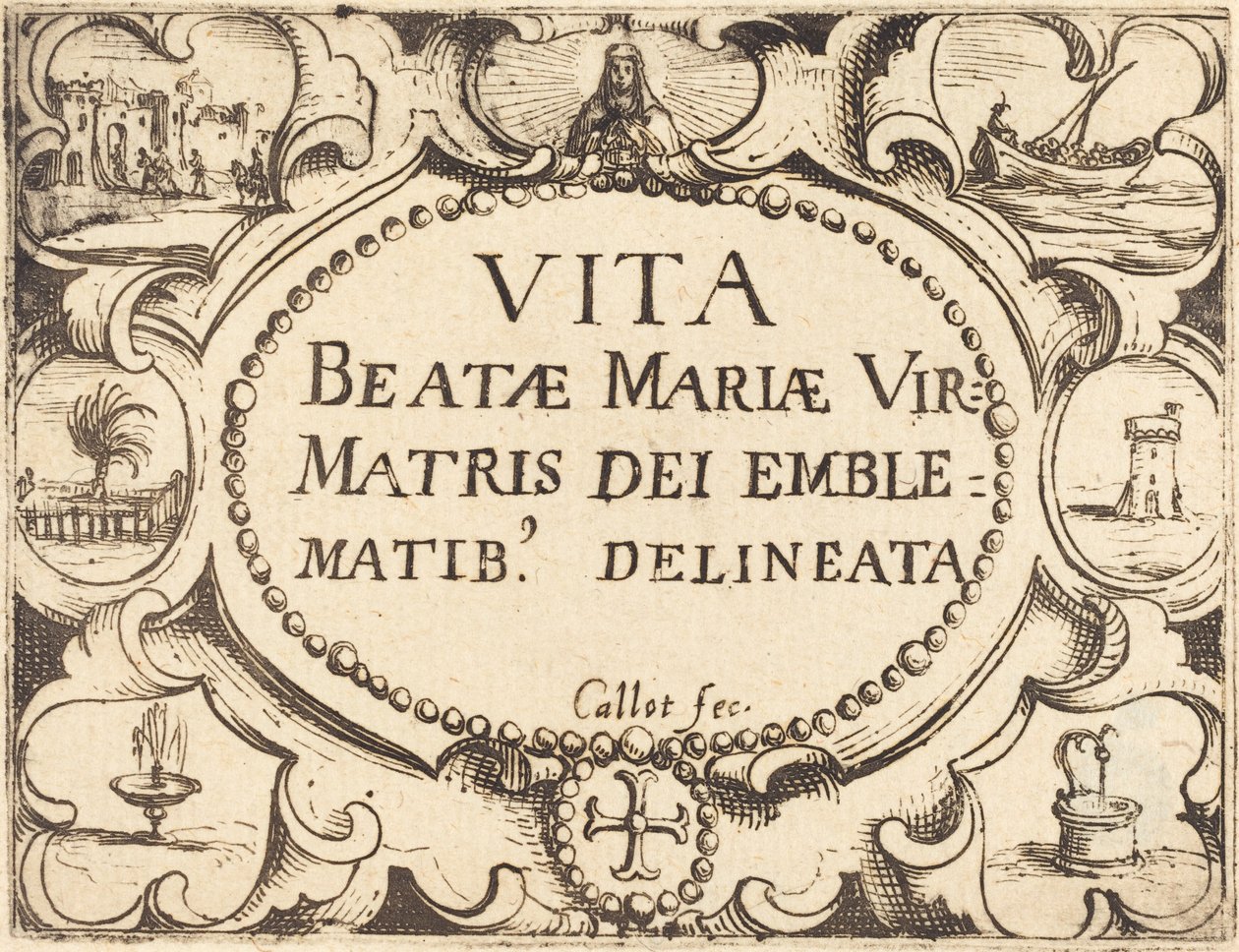 Titulní strana pro „Život Panny Marie v emblémech“ od Jacques Callot
