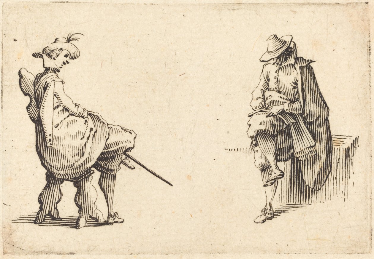 Dvě sedící postavy od Jacques Callot