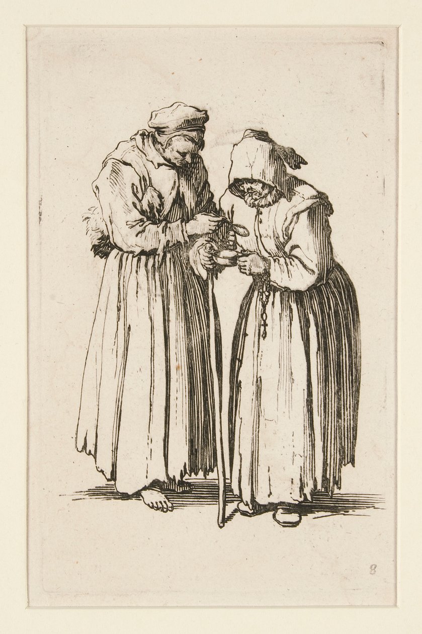 Dvě žebráky, z The Beggars (Les deux mendiantes) od Jacques Callot