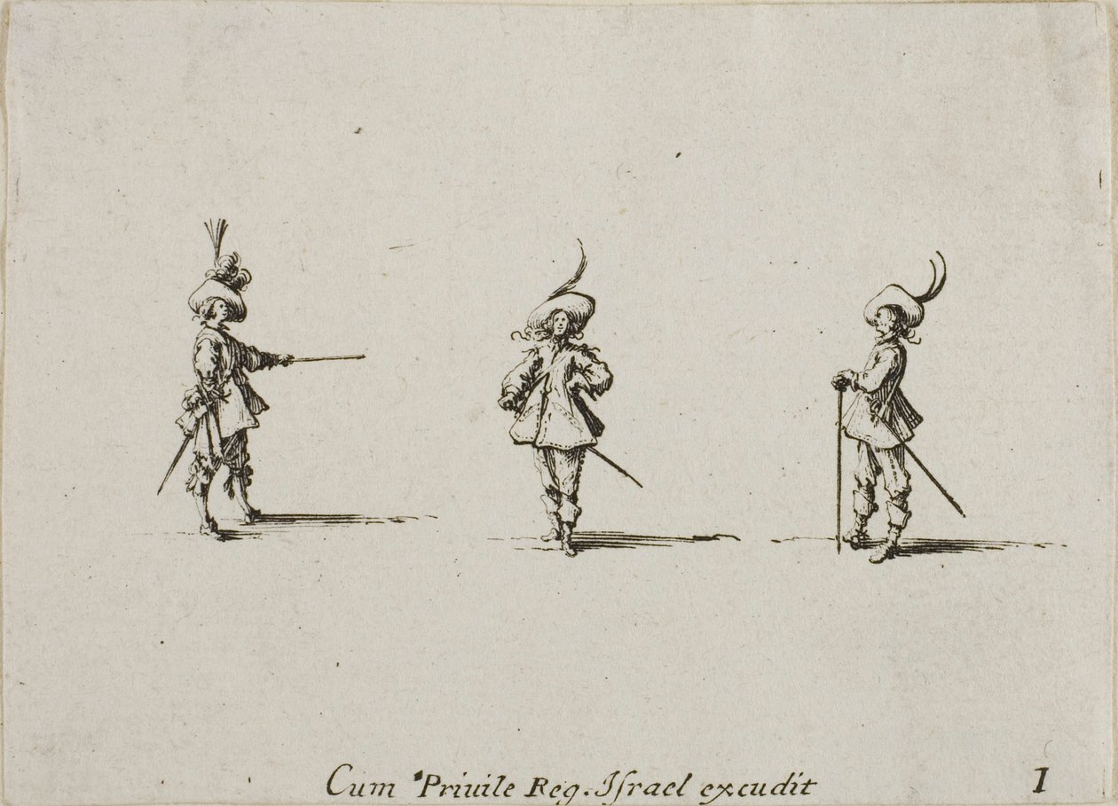 Cvičení beze zbraně, deska jedna z vojenských cvičení od Jacques Callot