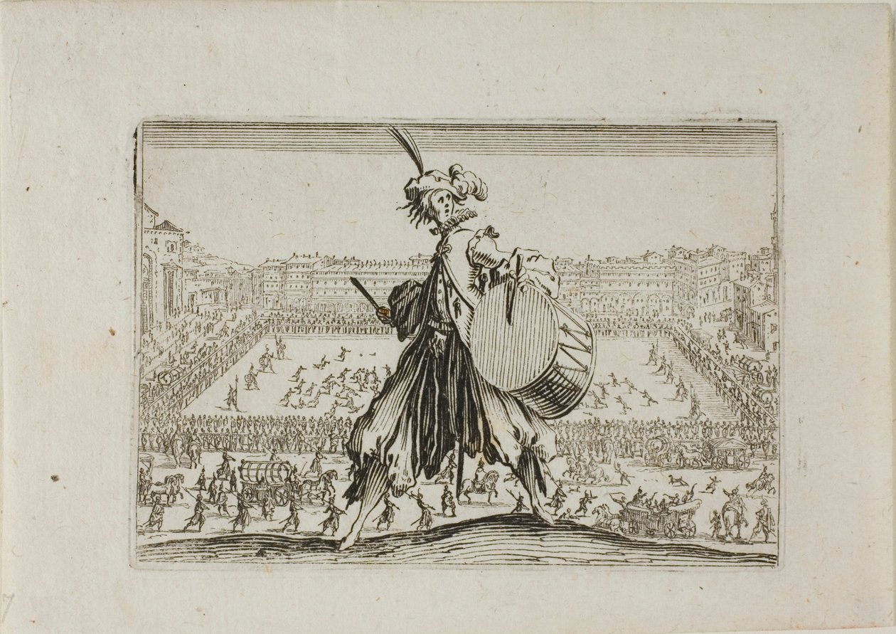 Pohled na náměstí Piazza S. Croce s fotbalovým zápasem z The Caprices od Jacques Callot