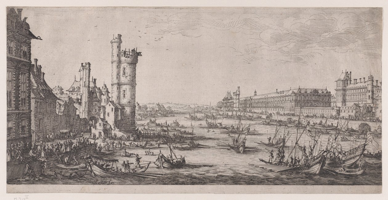 Pohled na Louvre, z díla „Dva velké pohledy na Paříž“ od Jacques Callot