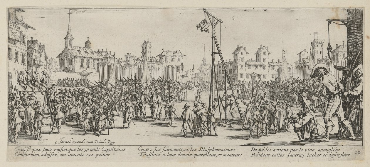 Houpací šibenice, list 10 ze série „Hrůzy války“ od Jacques Callot