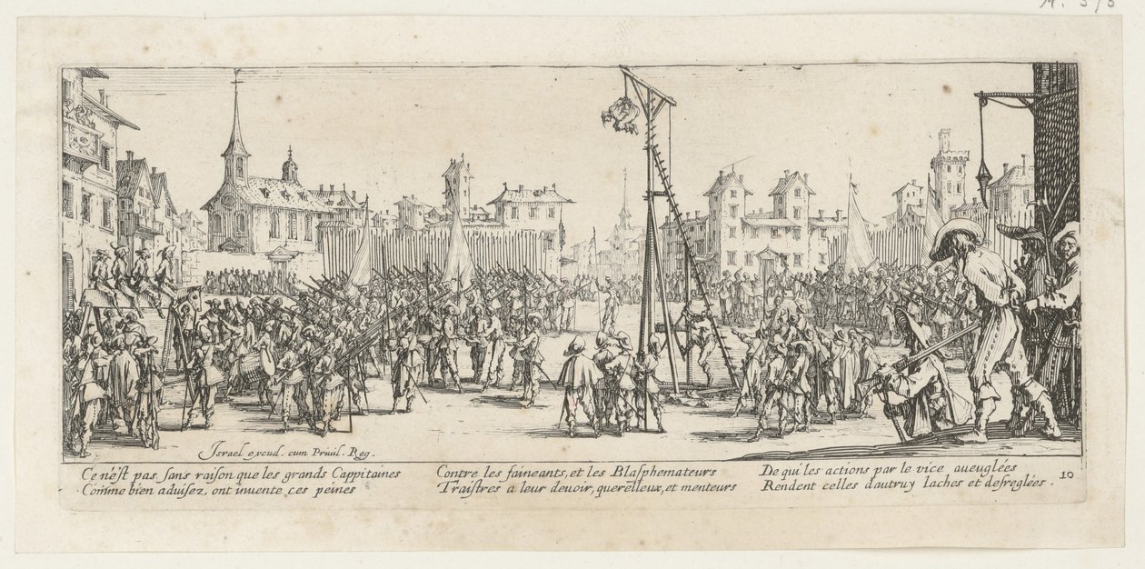 Houpací šibenice, list 10 ze série „Hrůzy války“ od Jacques Callot