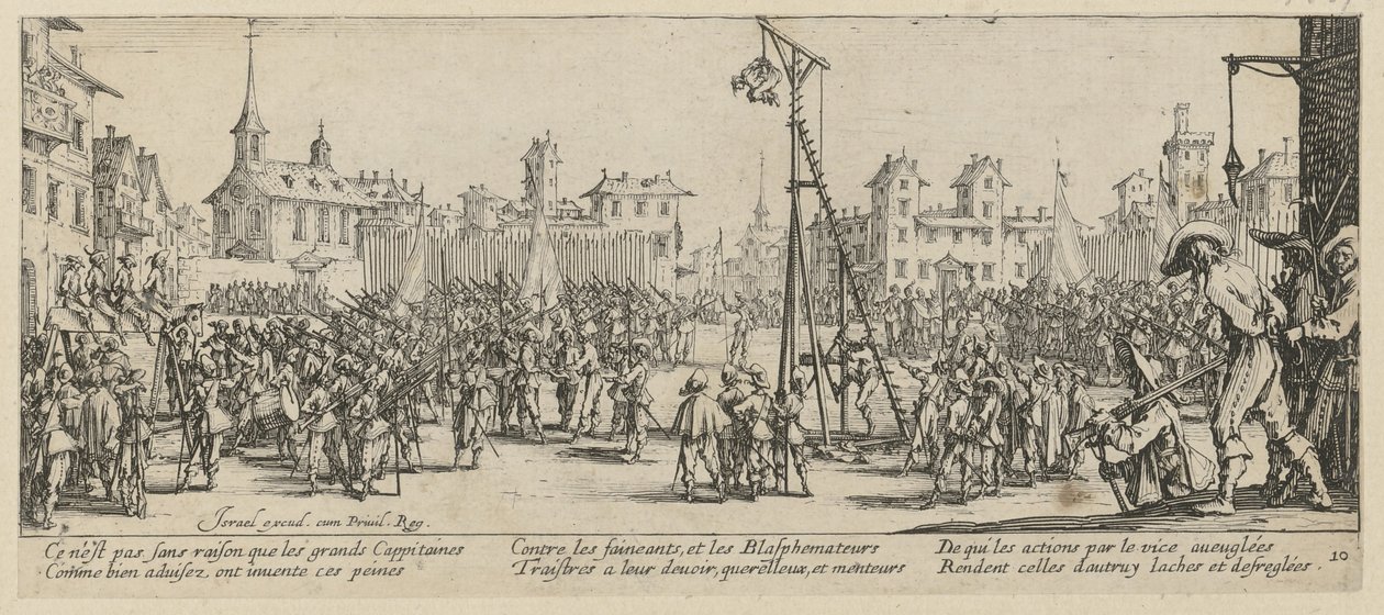 Houpací šibenice, list 10 ze série „Hrůzy války“ od Jacques Callot