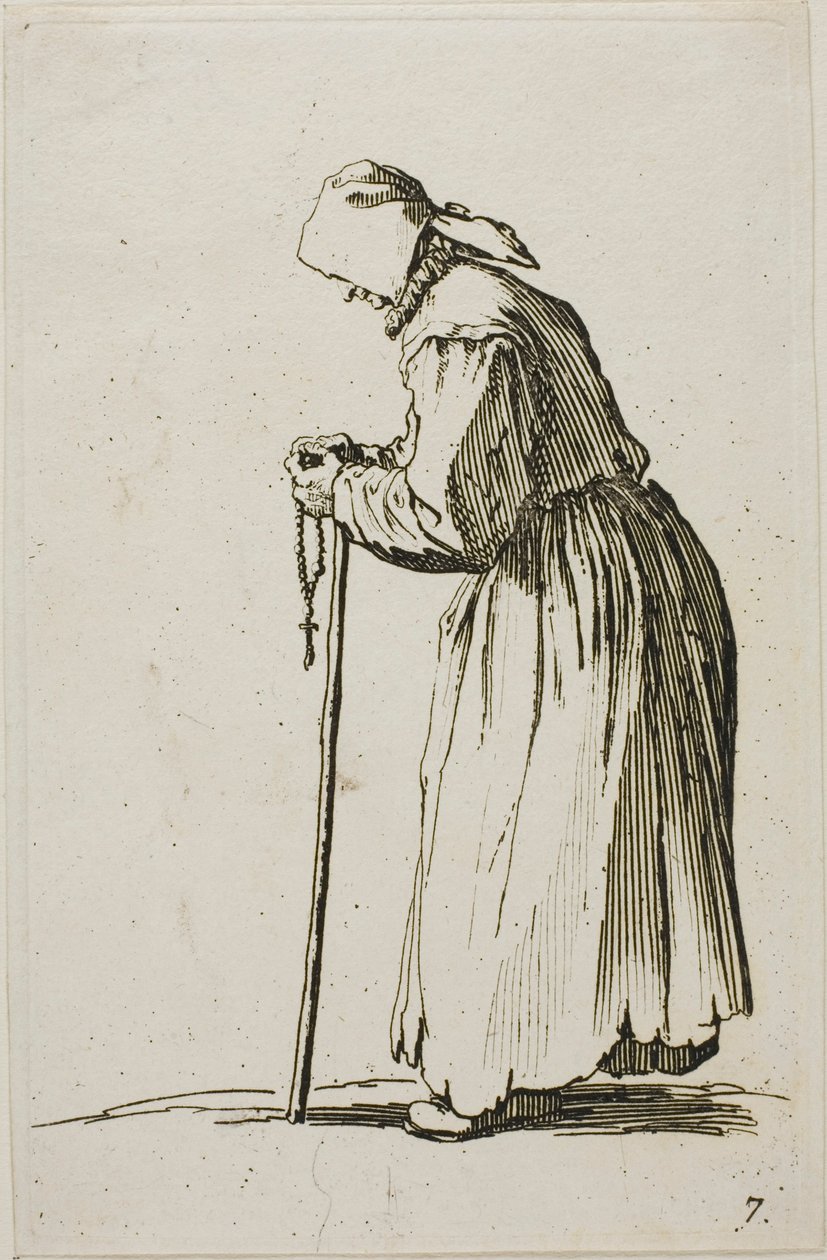 Žena žebrák s růžencem, deska sedm z The Beggars od Jacques Callot