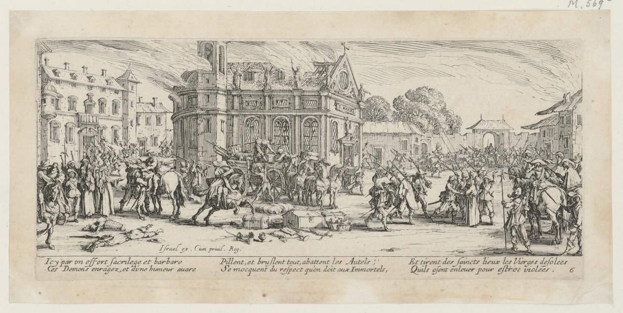 Zničení kláštera, list 6 ze série „Hrůzy války“ od Jacques Callot