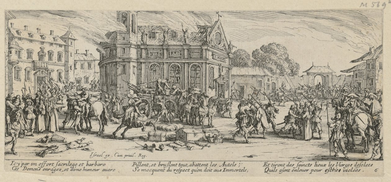 Zničení kláštera, list 6 ze série „Útrapy války“ od Jacques Callot