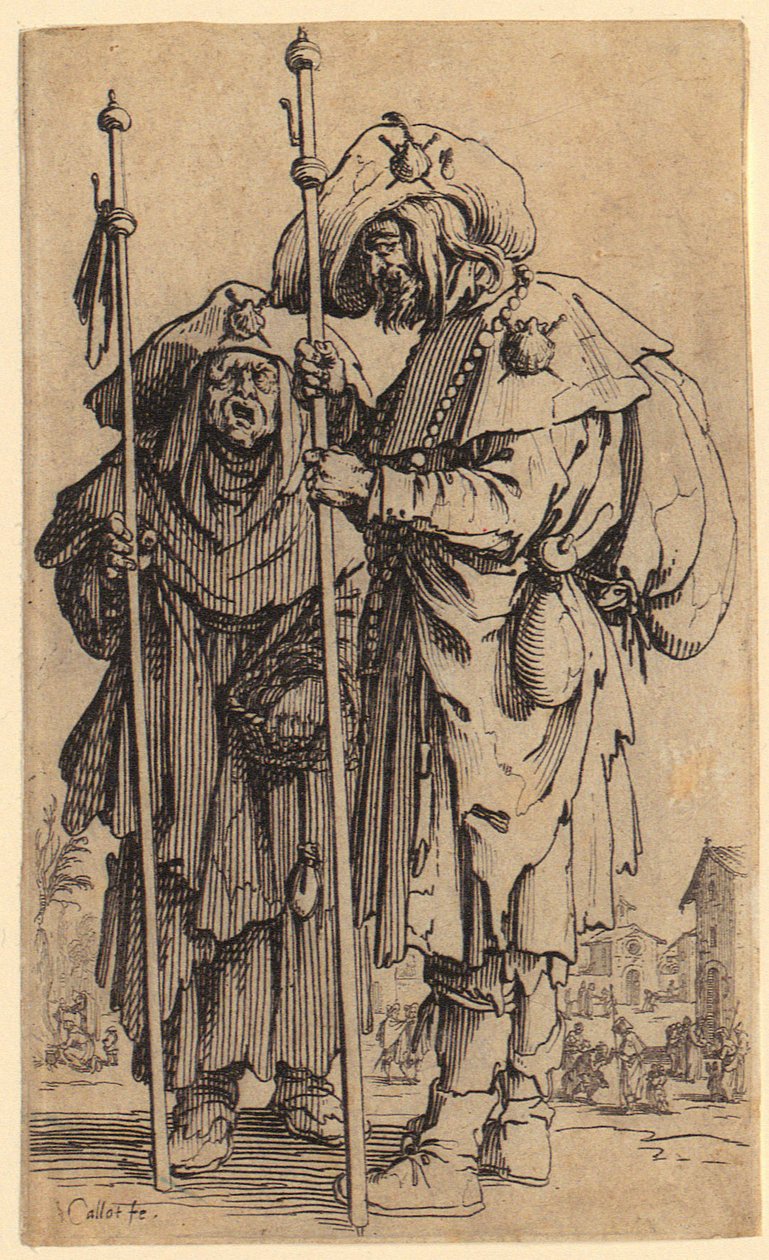 Dva poutníci, tabule 3 ze série „Žebráci“ od Jacques Callot